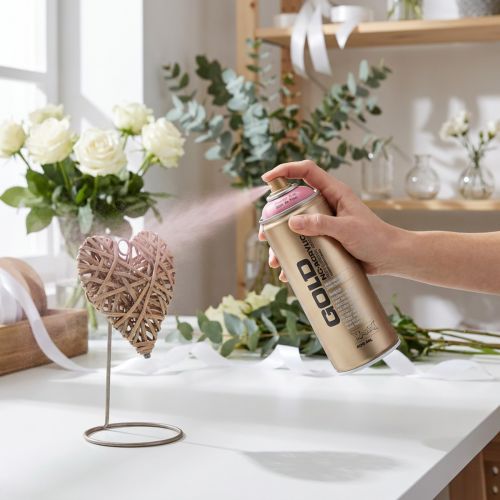 Akriliniai milteliniai dažai purškiami rožiniai, Montana, auksiniai, 400 ml | Floristik24.lt