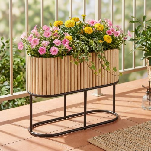 Mini pakelta lysvė, jardiniere, vazonas, medinis, ovalus, 50 × 20 cm, aukštis 40 cm | Floristik24.lt