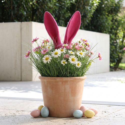 Dekoratyvinės zuikio ausytės rožinės Velykų flokuota lazdele H56cm | Floristik24.lt