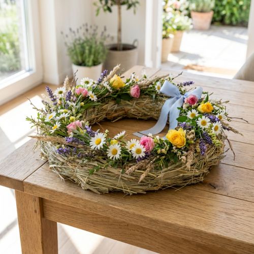 Šieno vainikai, natūralios dekoracijos, 21–22 cm, 5 vnt. rinkinys, „pasidaryk pats“ vainikas | Floristik24.lt