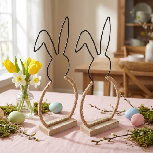 Velykų zuikio stalo puošmena Velykinė viela boho dekoracija 24cm 2vnt | Floristik24.lt