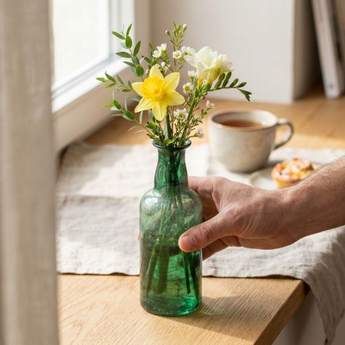 Mini vaza stiklinis butelis vaza gėlių vaza žalia Ø6cm H17cm | Floristik24.lt
