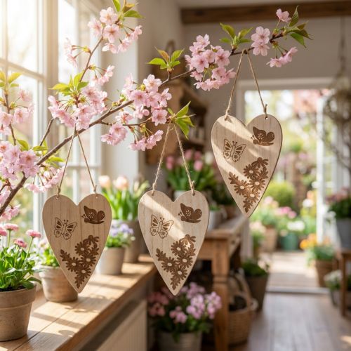 Deco kabykla medinė deko širdelė drugelis deco 13,5x20cm 6vnt | Floristik24.lt