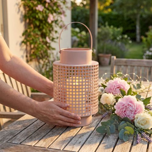 Dekoratyvinis žibintas rožinis metalinis žibintas su rankena Ø18cm H29cm | Floristik24.lt