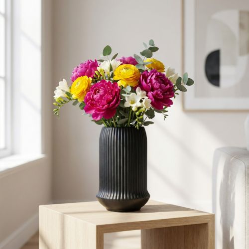 Keraminė vaza su grioveliais Juoda keraminė vaza Ø13cm H20cm | Floristik24.lt