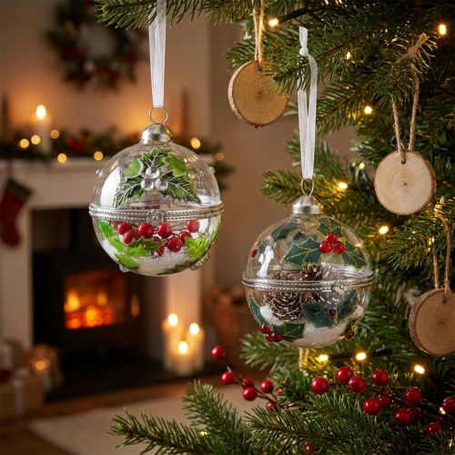 Kalėdų eglutės rutuliukai stiklinė holly užpildymui Ø6cm 2vnt | Floristik24.lt