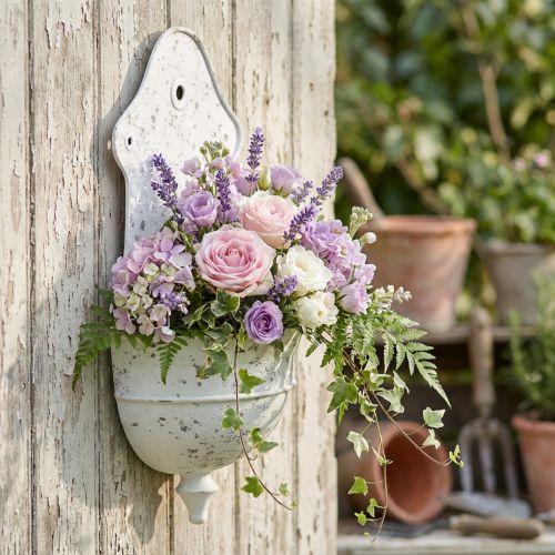 Shabby Chic sieninis dubuo, metalinis pusiau apvalus baltas 24 cm × 10 cm × 47 cm | Floristik24.lt