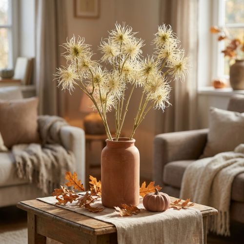 Ksanto dirbtinių gėlių kremas rudens puošmena 6 gėlės 80cm 3vnt | Floristik24.lt