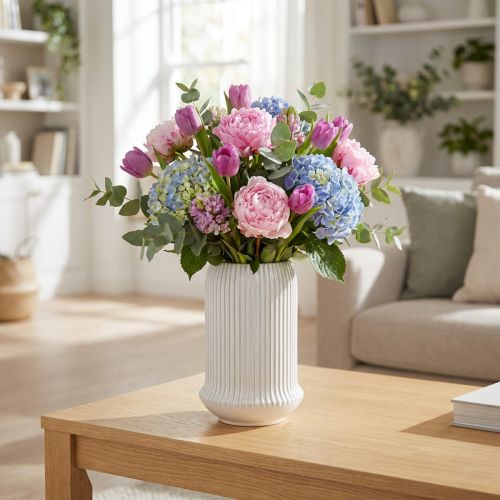 Keraminė vaza su grioveliais Balta keraminė vaza Ø13cm H20cm | Floristik24.lt