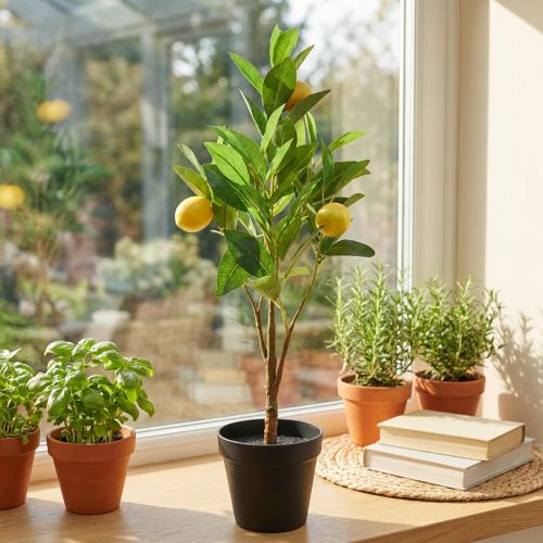 Dirbtinis citrinmedis vazone, Viduržemio jūros regiono dekoracija, dirbtinis citrinmedis, aukštis 58 cm | Floristik24.lt