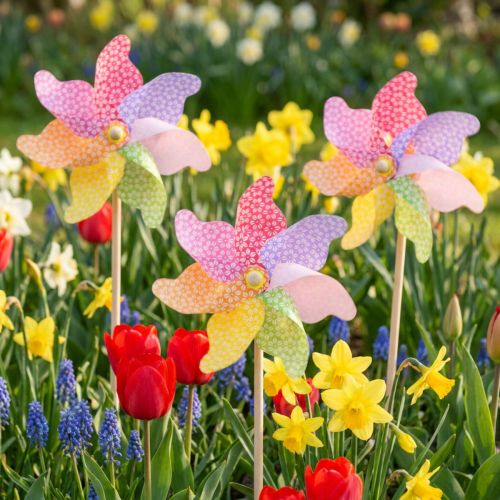 Vėjo malūno apdaila Vėjo malūnas Natural Colorful Ø21.5cm H55cm 3vnt. | Floristik24.lt