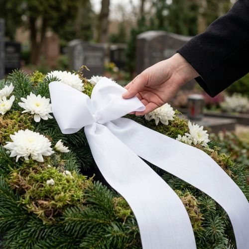 daiktų Balta vainiko juostelė, 200 mm pločio, 25 m ritinėlis, gedulo juostelė, kaspinėlis, dekoratyvinė juostelė laidotuvių floristikai ir progoms