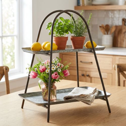 Tortų stovas vintažinis dekoratyvinis padėklas stalo lentyna metalinė H47cm | Floristik24.lt