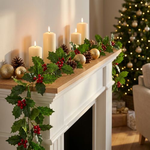 Kalėdų girlianda dirbtinė holly Ilex girlianda 160cm | Floristik24.lt