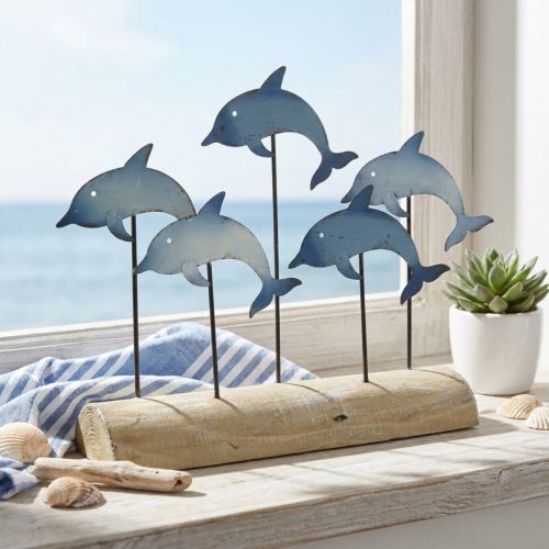 Delfinai rinkiniui, jūros dekoracija, jūrinio metalo dekoracija H24,5cm L32,5cm | Floristik24.lt