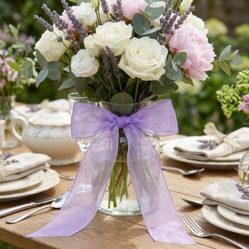Šifono juostelė organzos juostelė dekoratyvinė juostelė organza violetinė 40mm 20m | Floristik24.lt