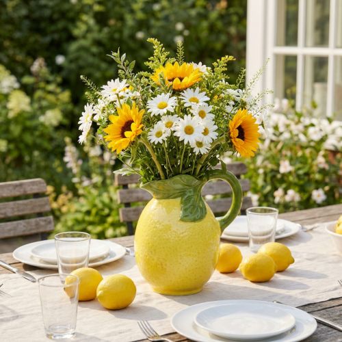 Citrininė vaza keramikinis dekoratyvinis ąsotis citrinos geltonas H18,5cm | Floristik24.lt