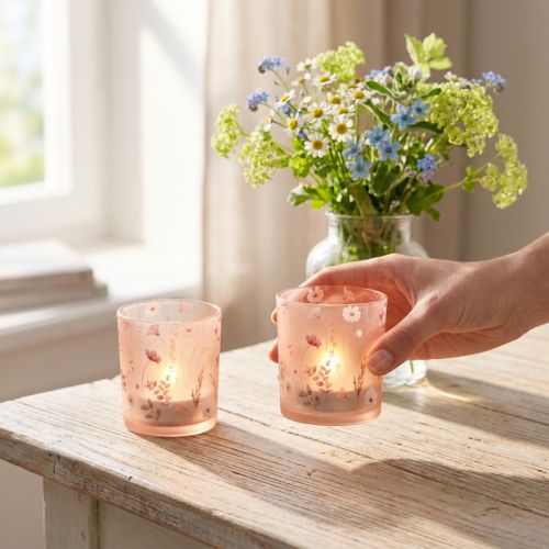 daiktų Elegantiška žvakidė su subtiliu gėlių raštu harmoningam kambario dekorui, 8 cm, 4 dalys
