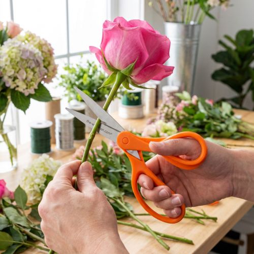 Gėlių žirklės su dantukais iš nerūdijančio plieno oranžinės spalvos 20cm | Floristik24.lt