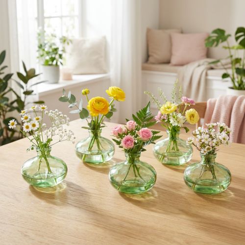 Stiklinės vazos svogūninės žalios mini vazos Ø9cm A6cm 6 vnt. | Floristik24.lt