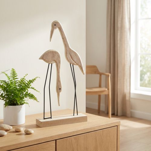 Stovas medinių figūrinių kranų pora natūrali 27,5×13cm 2 vnt | Floristik24.lt