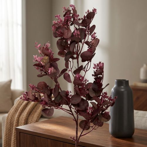 daiktų Dekoratyvinė dirbtinė šakelė Eukalipto šakelė bordo 66cm 2vnt