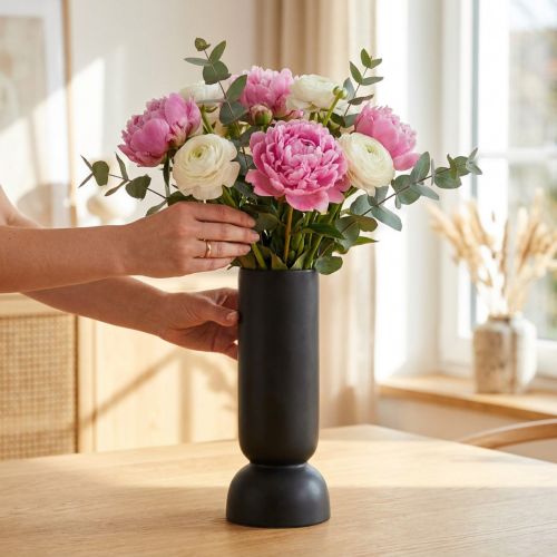 Keraminė vaza Juoda Moderni ovalo formos Ø11cm H25,5cm | Floristik24.lt