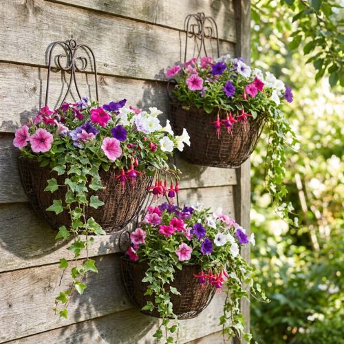 Pakabinami krepšelio augalai metaliniai rust look H30/33.5/40cm rinkinys 3 vnt | Floristik24.lt