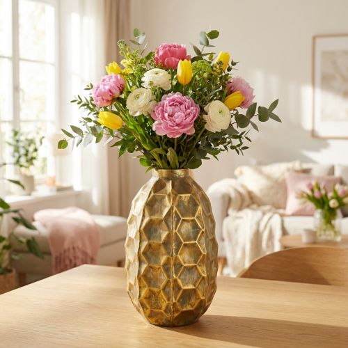 Vintažinė vaza auksinė gėlių vaza korio išvaizda Ø23cm H39cm | Floristik24.lt