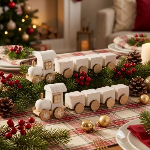Medinis traukinukas deco kalėdinis traukinukas baltas L20cm A6cm 2vnt | Floristik24.lt
