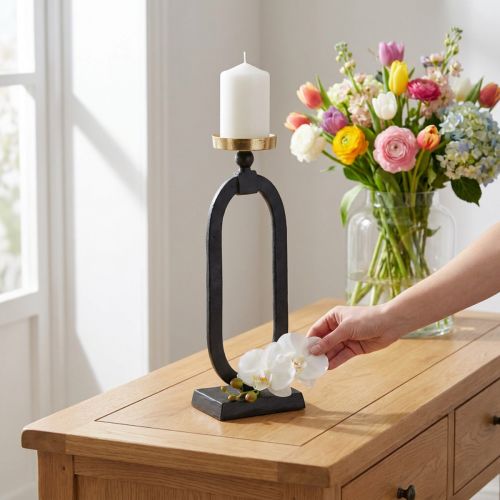 Žvakidė juodo aukso dekoratyvinis ketus Ø10,5cm 46cm | Floristik24.lt