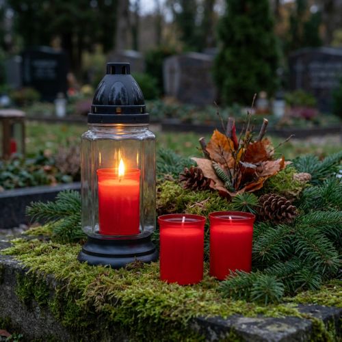 Užpildomos žvakės kapo žibintams raudonos H6,5cm 22h 15vnt | Floristik24.lt