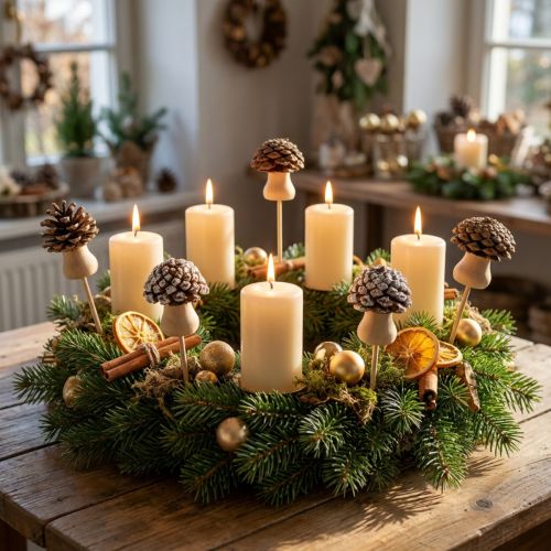daiktų Gėlių kamščio kūgio grybo dekoratyvinis kamštukas Adventas 4,5cm 12 vnt
