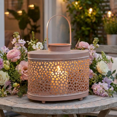 Dekoratyvinis žibintas ovalus rožinis žibinto stalo apdaila metalas 27×16×23cm | Floristik24.lt