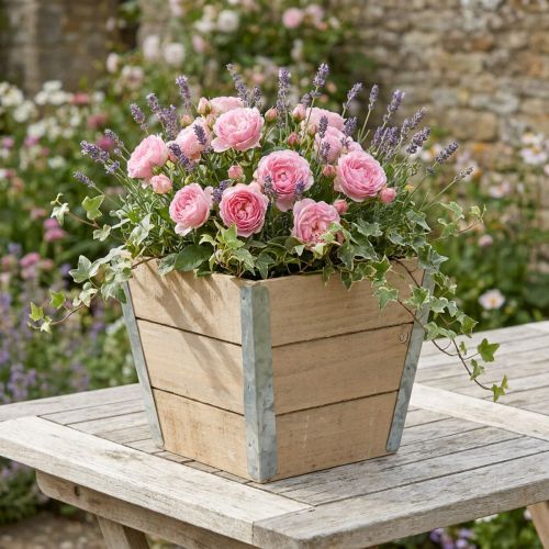 daiktų Gėlių dėžutė medinė vazonė Shabby Chic Beige 19x19x15,5cm