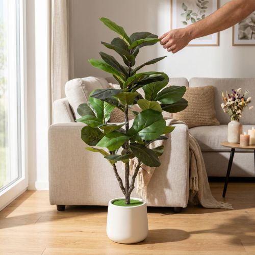 daiktų Dirbtinis fikusas (Ficus lyrata) 120 cm, dekoratyvinis augalas svetainei