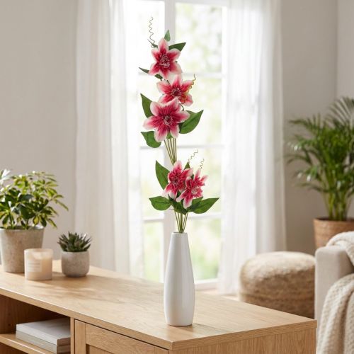 Clematis šakelė su 5 žiedais, dirbtinė gėlė, dekoratyvinė šakelė rožinė, balta L84cm | Floristik24.lt