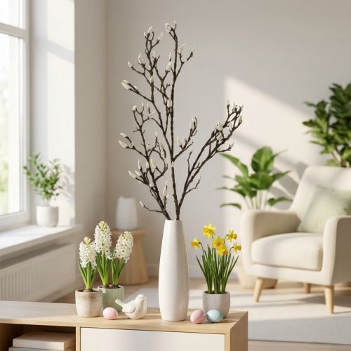 Dirbtinė magnolijos šakelė pavasario dekoravimo šakelė su pumpurais Ruda Balta L135cm | Floristik24.lt