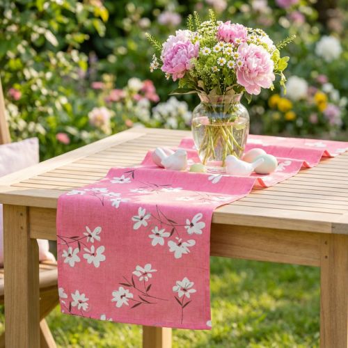 daiktų Dekoratyvinės medžiaginės gėlės rožinės spalvos 30cm x 3m