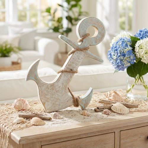 Anchor Deco Wood Maritime Deco White Blue 24,5cmx14,5cm | Floristik24.lt