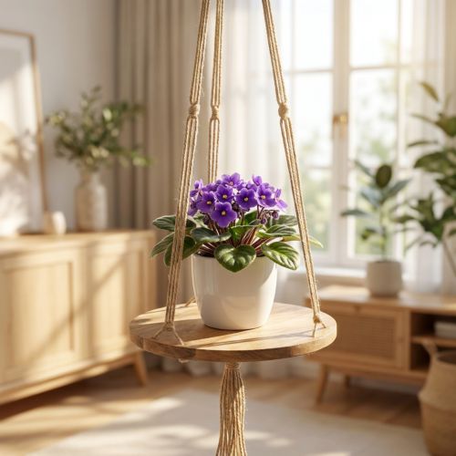 Augalų sūpynės, gėlių padėklas ant virvės, pakabinamas krepšelis su makrame Ø34cm L84cm | Floristik24.lt