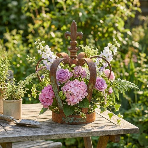 Vintažinė dekoratyvinė karūnėlė patina metalo apdaila Ø20cm H28cm | Floristik24.lt