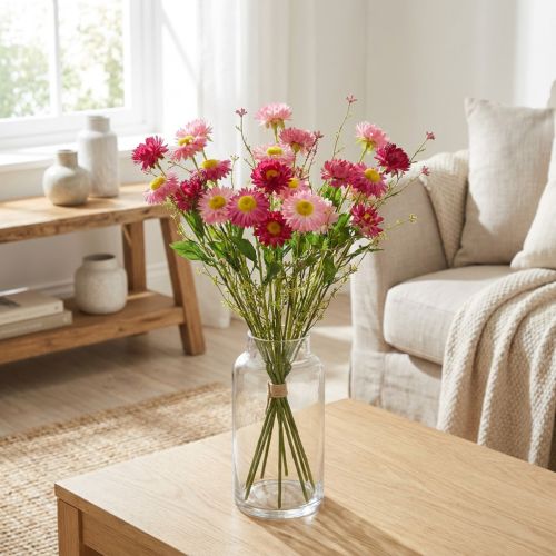 Rhodanthe Rosa-Pink Šilkinės Gėlės Dirbtinis Augalas Šilko Gėlių Puokštė Dekoratyvinės Gėlės 46cm | Floristik24.lt