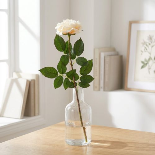 Kreminė balta abrikosinė rožė, šilkinė gėlė, dirbtinės rožės L72cm Ø12cm | Floristik24.lt