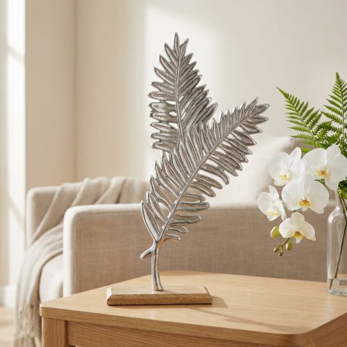 Stalo apdaila metalo apdaila paparčio sidabro mediena H54cm P37cm | Floristik24.lt