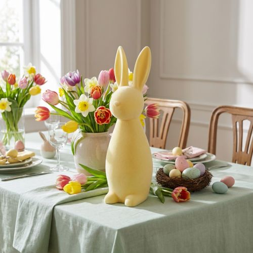 Dekoratyvinis Velykų zuikis – 2-as pasirinkimas – Flocked Yellow H47cm | Floristik24.lt