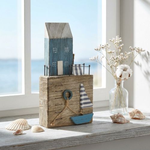 Jūrinė medinė dekoruota uosto promenada Shabby Chic H25,5cm | Floristik24.lt