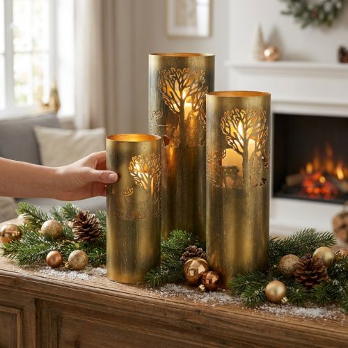 Senovinis žvakių laikiklis metalinis elnias 30/38,5/45cm rinkinys iš 3 vnt | Floristik24.lt