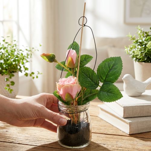 Rožė rožinėje stiklinėje H23cm | Floristik24.lt