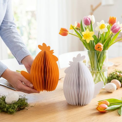 Dekoratyvinės vištienos baltos oranžinės korio figūrėlės Velykos 19×12×20cm 2 vnt. | Floristik24.lt